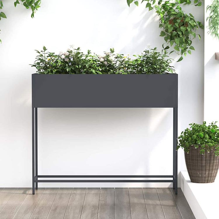 Vidaxl erhöhter Gartenpflanzer Anthrazit 100 x 26 x 82 cm Stahl