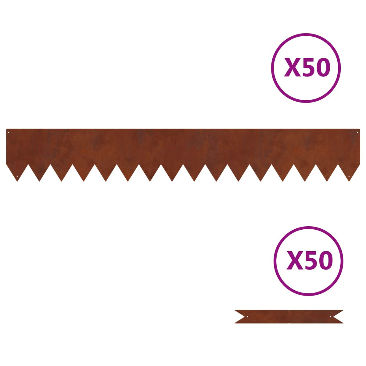 Vidaxl Gartenkante 50 Stück braun 100 x 0,05 x 20 cm Cortenstahl