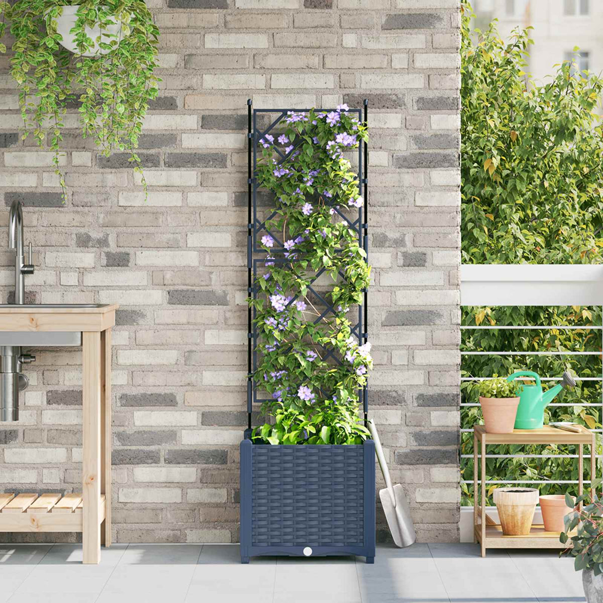 VidaXL Gartenblumentopf grau 40 x 40 x 143 cm Stahl