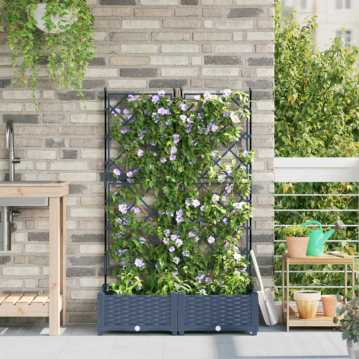 Vidaxxl Gartenblumentopf 2 Stück grau 80 x 40 x 125,5 cm Stahl