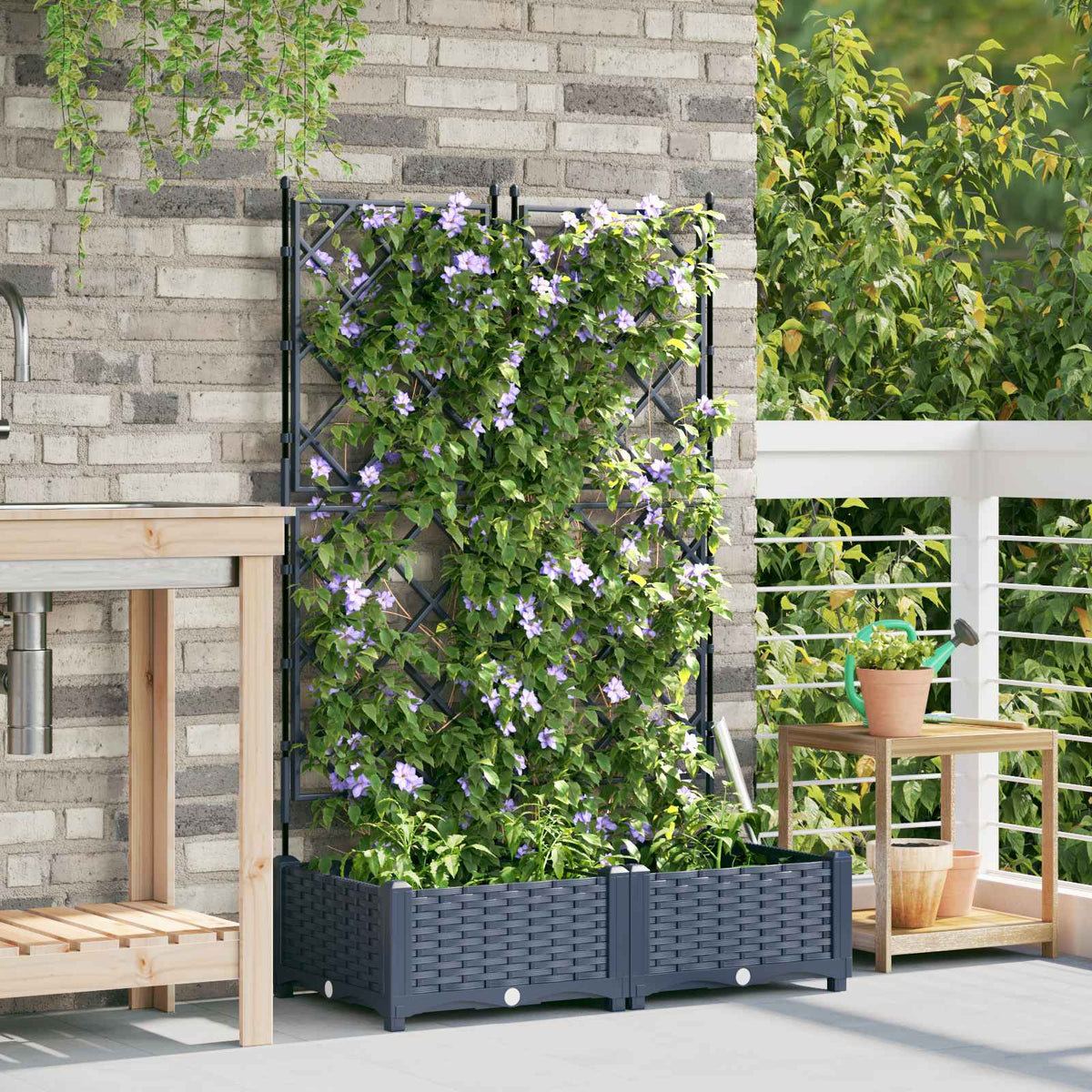 Vidaxxl Gartenblumentopf 2 Stück grau 80 x 40 x 125,5 cm Stahl