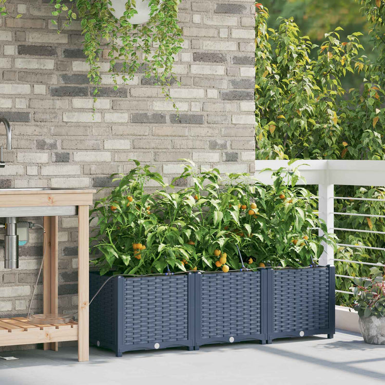 Vidaxxl Gartenblumentopf 3 Stück grau 120 x 120 x 142 cm Stahl