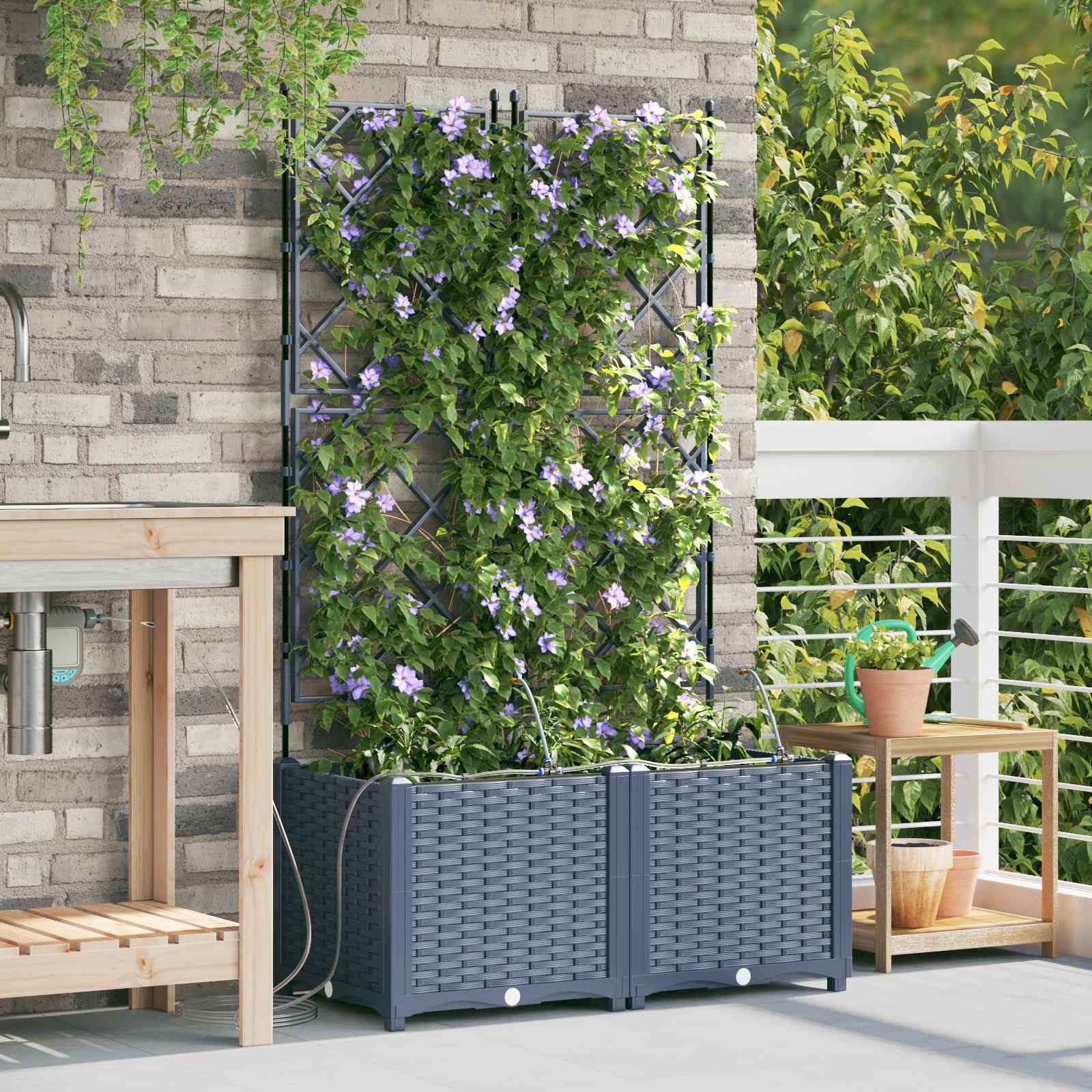 Vidaxxl Gartenblumentopf 2 Stück grau 120 x 120 x 142 cm Stahl