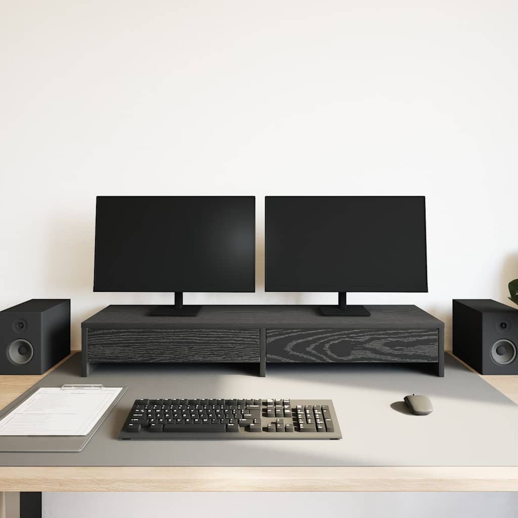Vidaxxl-Monitorständer mit Schubladen, schwarze Eiche, 100 x 27 x 15 cm, Holzwerkstoff