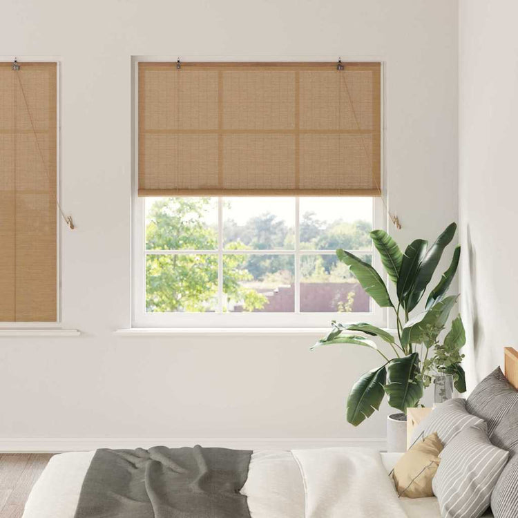 Vidaxx Rollo mit Vorhängen Braun 140 x 160 cm Bambus