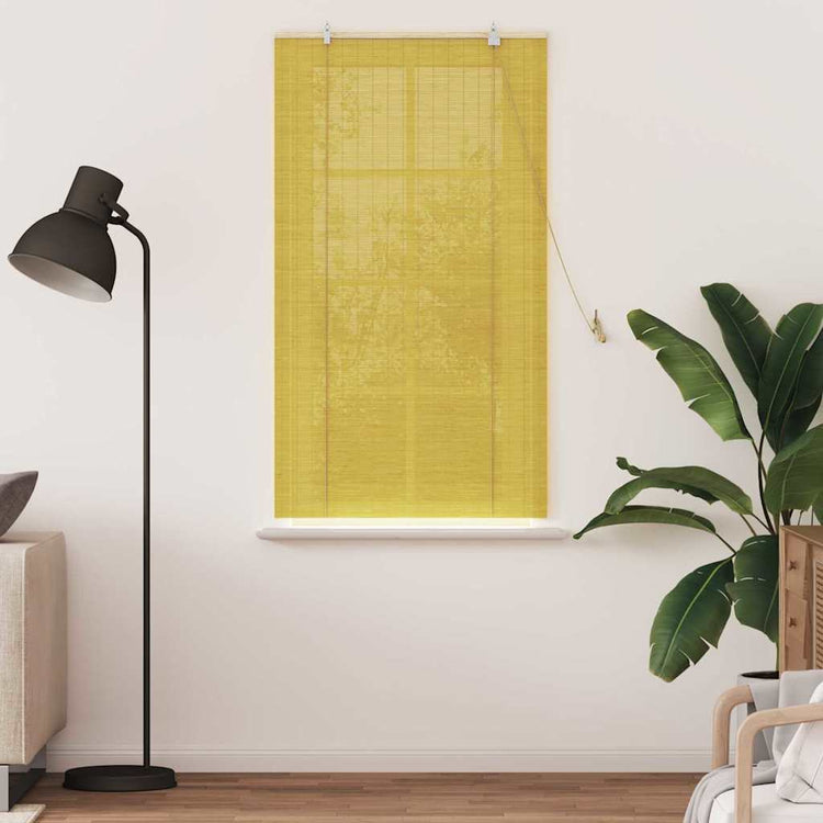 Vidaxxl Rollo mit Vorhängen Gelb 90 x 160 cm Bambus