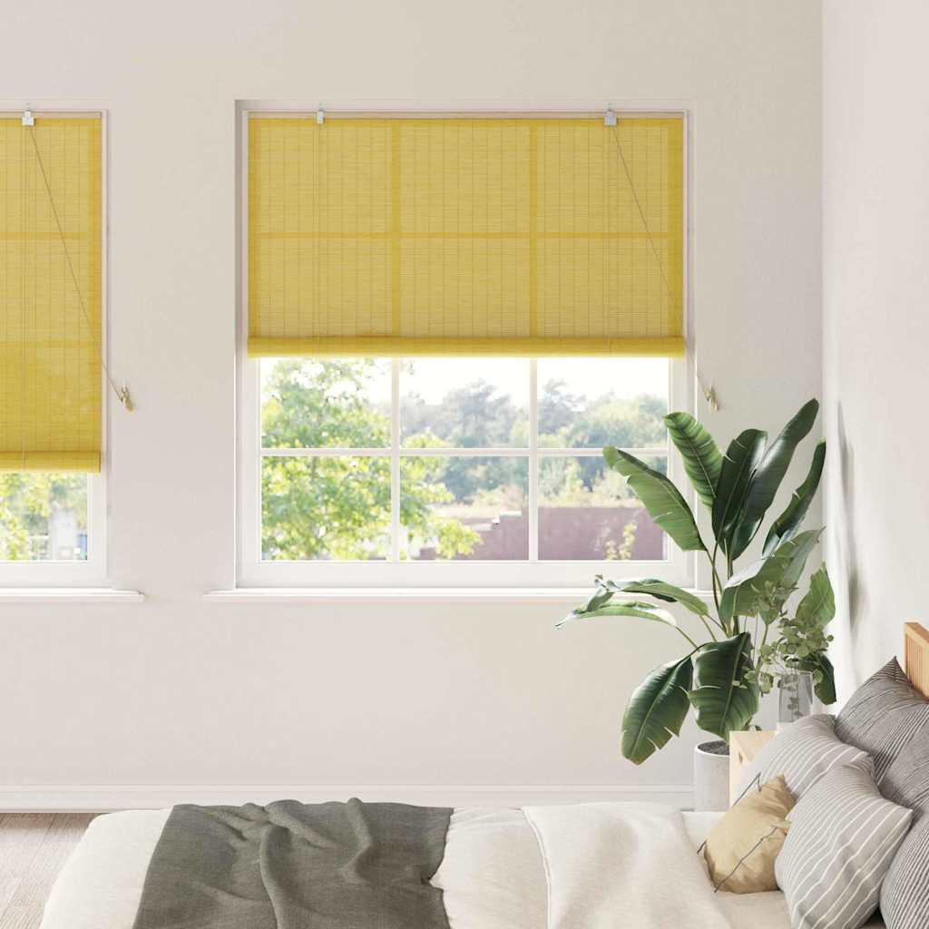 Vidaxxl Rollo mit Vorhängen Gelb 140 x 220 cm Bambus