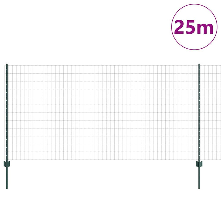 Vidaxl-Zaun mit Pfosten grün 1,2 x 25 m aus Stahl und PVC