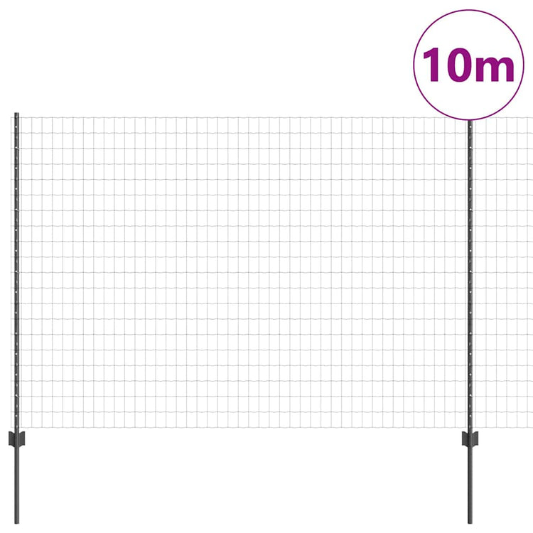 Vidaxl-Zaun mit Pfosten grau 1,6 x 10 m aus Stahl und PVC
