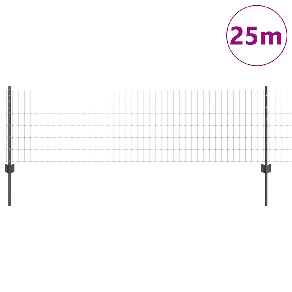 Vidaxl-Zaun mit Pfosten grau 0,6 x 25 m aus Stahl und PVC