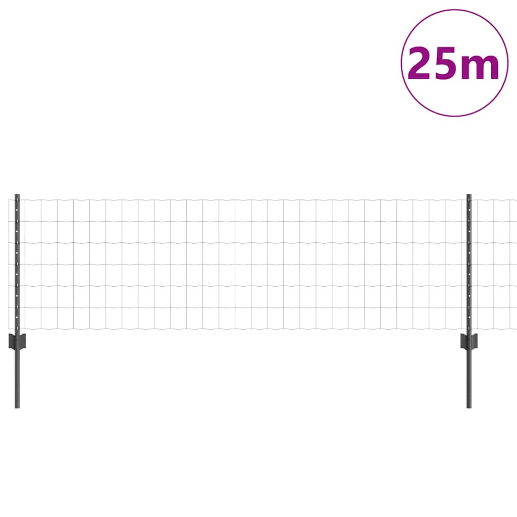 Vidaxl-Zaun mit Pfosten grau 0,6 x 25 m aus Stahl und PVC
