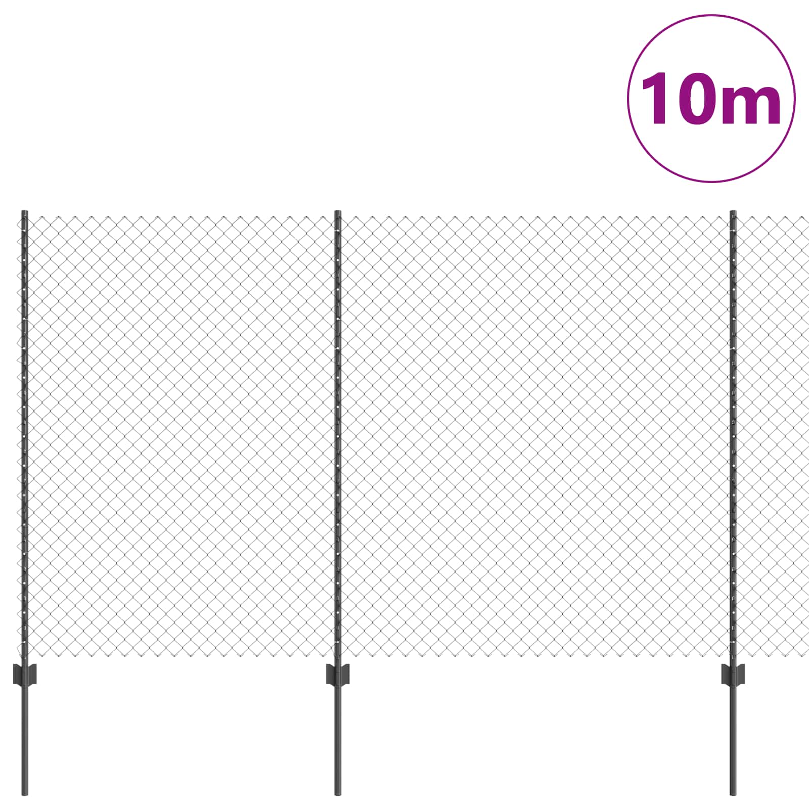Vidaxl-Zaun mit Pfosten grau 1,5 x 10 m aus Stahl und PVC