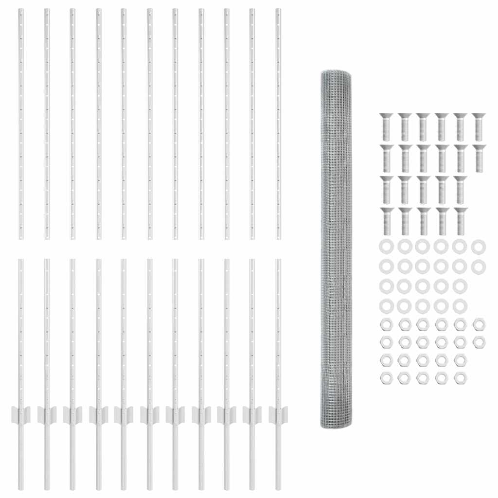 Vidaxxl Zaun mit Pfosten Silber 1,4 x 25 m Stahl