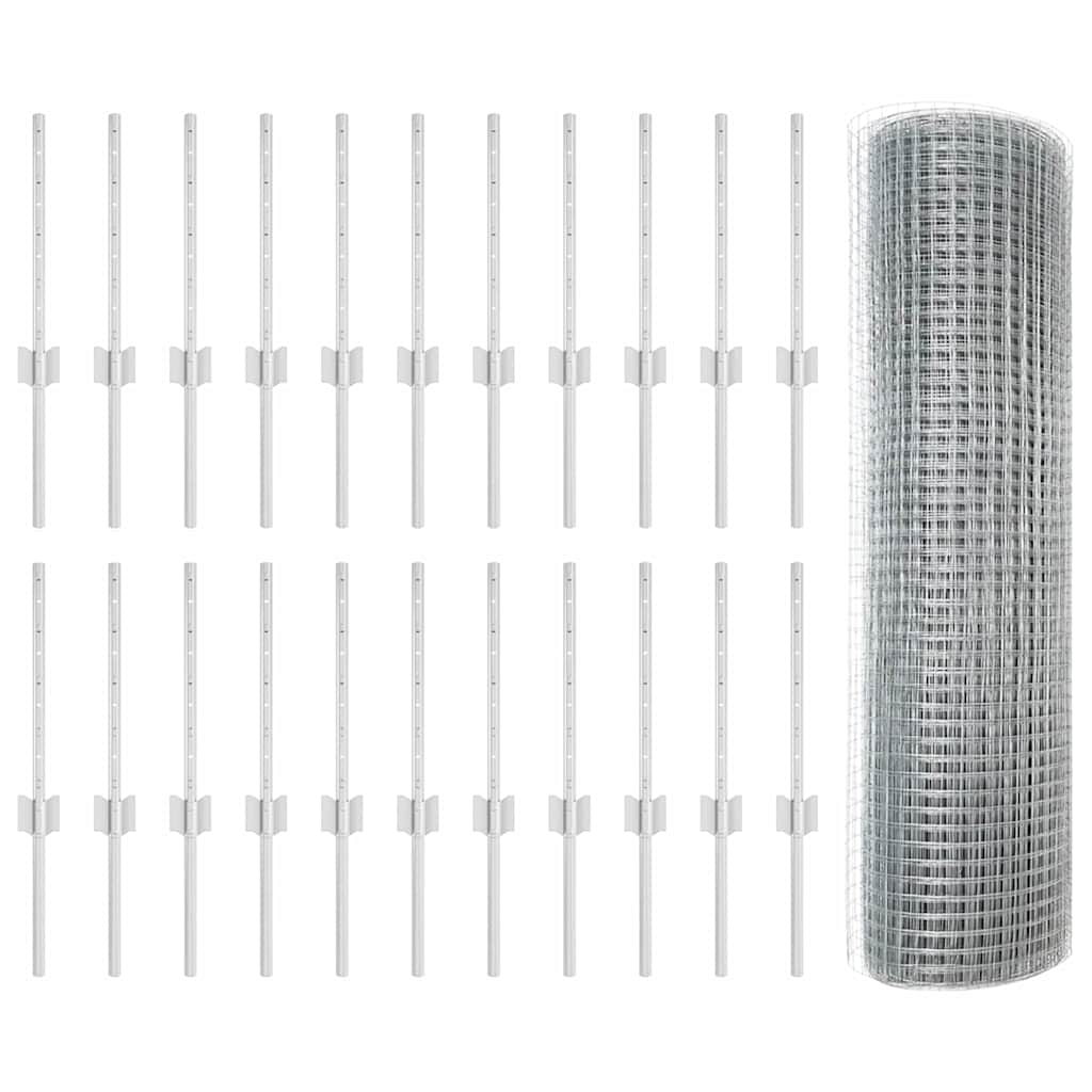 Vidaxxl Zaun mit Pfosten Silber 0,4 x 50 m Stahl