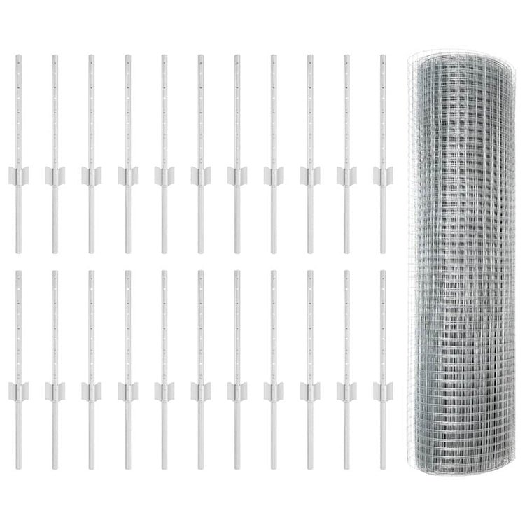 Vidaxxl Zaun mit Pfosten Silber 0,4 x 50 m Stahl