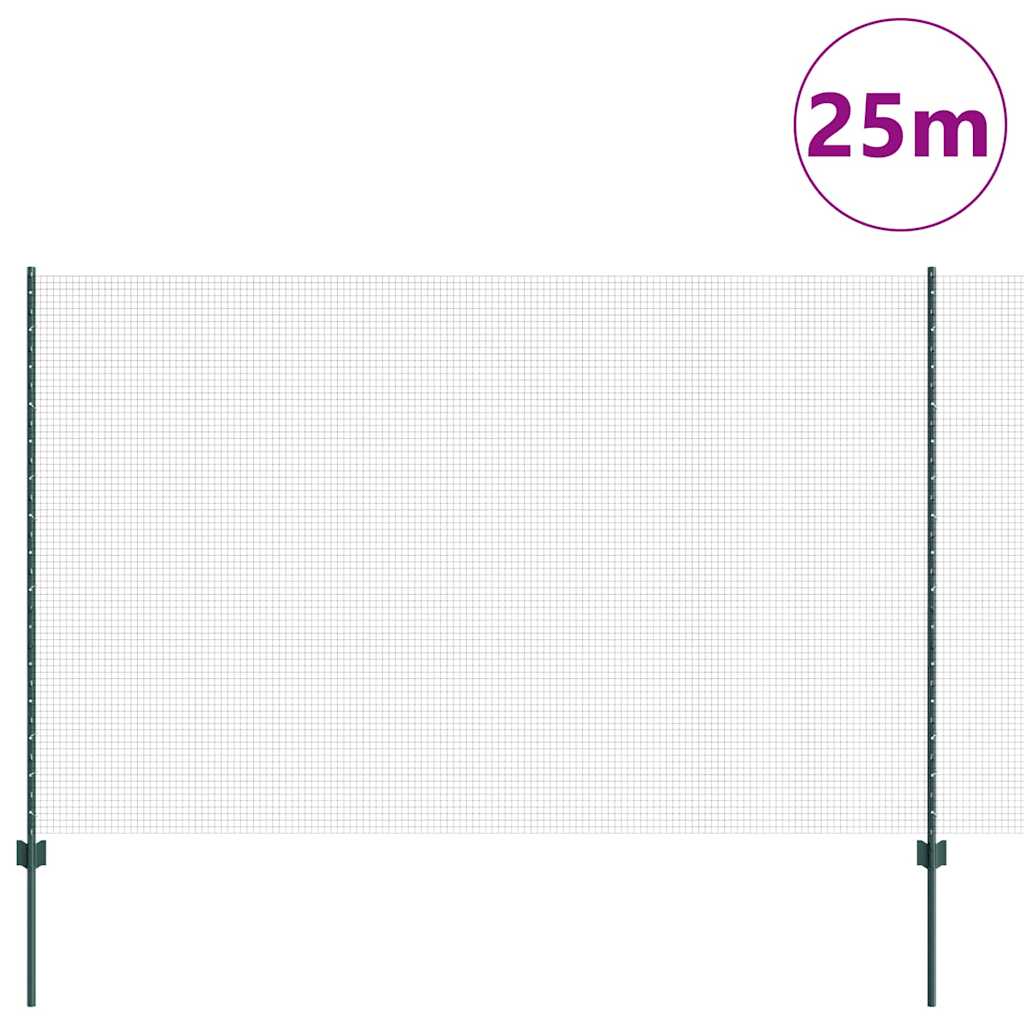 Vidaxl-Zaun mit Pfosten grün 1,6 x 25 m aus Stahl und PVC