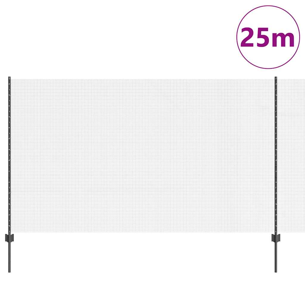 Vidaxl-Zaun mit Pfosten grau 1,4 x 25 m aus Stahl und PVC
