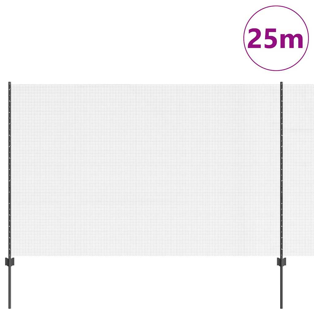 Vidaxl-Zaun mit Pfosten grau 1,6 x 25 m aus Stahl und PVC