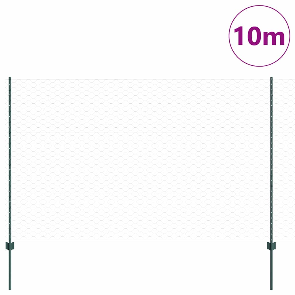 Vidaxl-Zaun mit Pfosten grün 1,5 x 10 m aus Stahl und PVC