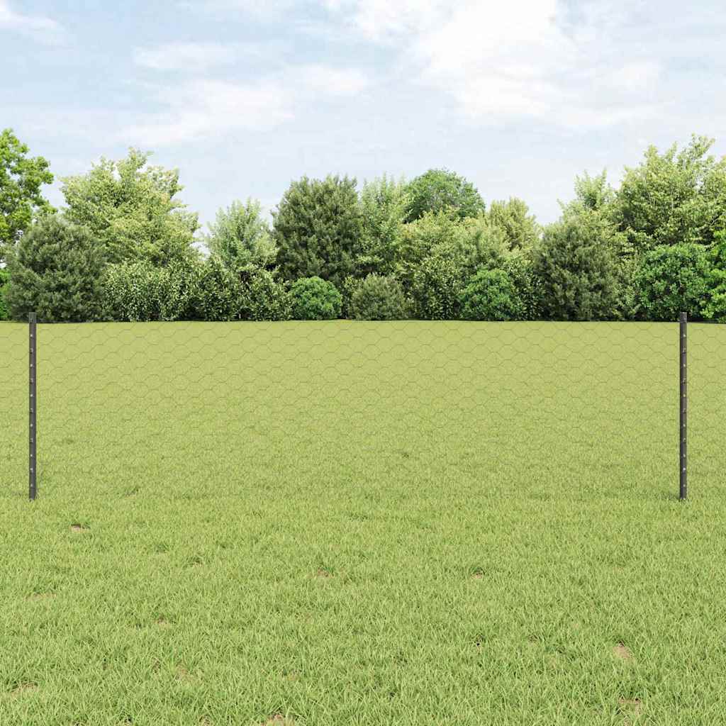 Vidaxl-Zaun mit Pfosten grau 0,6 x 25 m aus Stahl und PVC