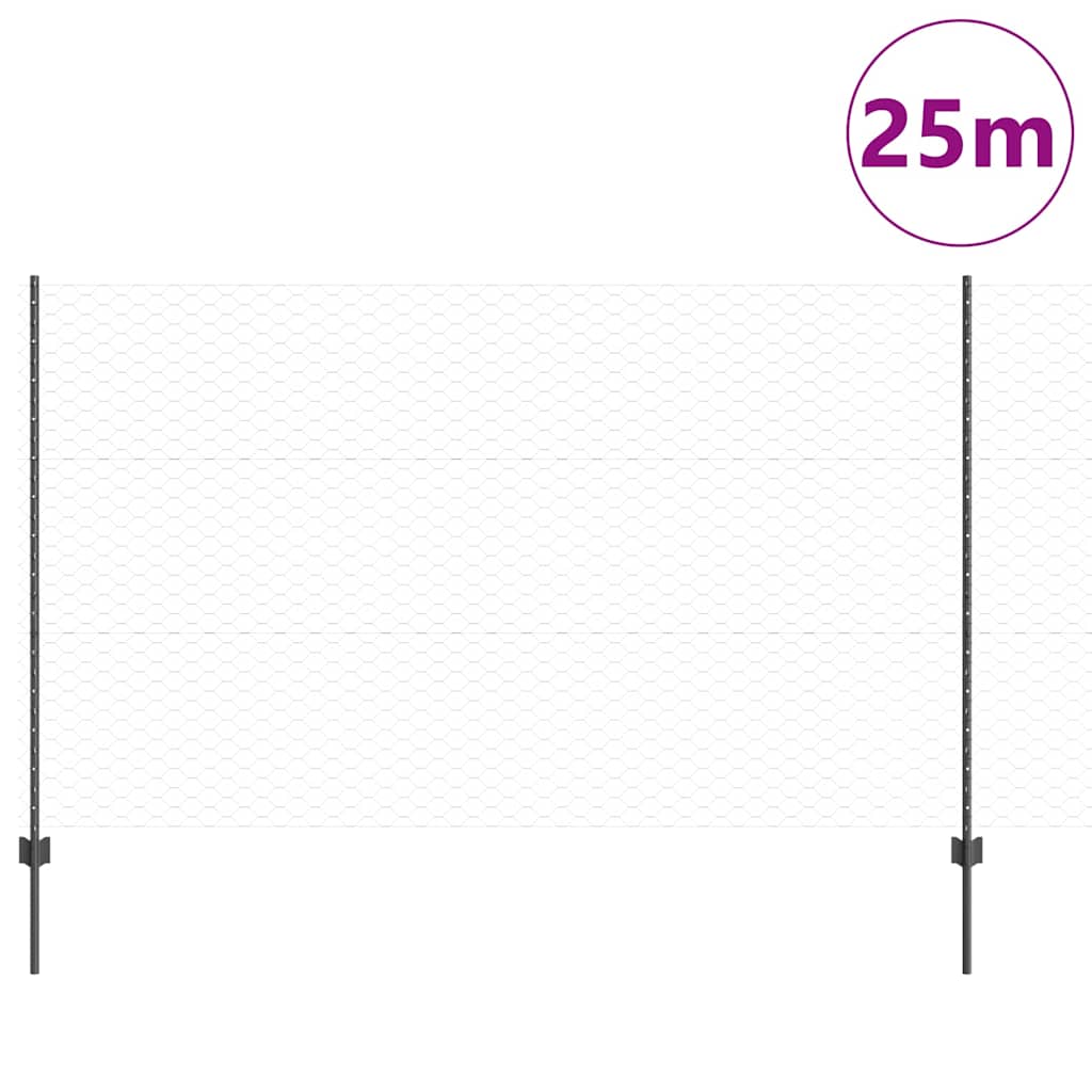 Vidaxl-Zaun mit Pfosten grau 1,4 x 25 m Stahl