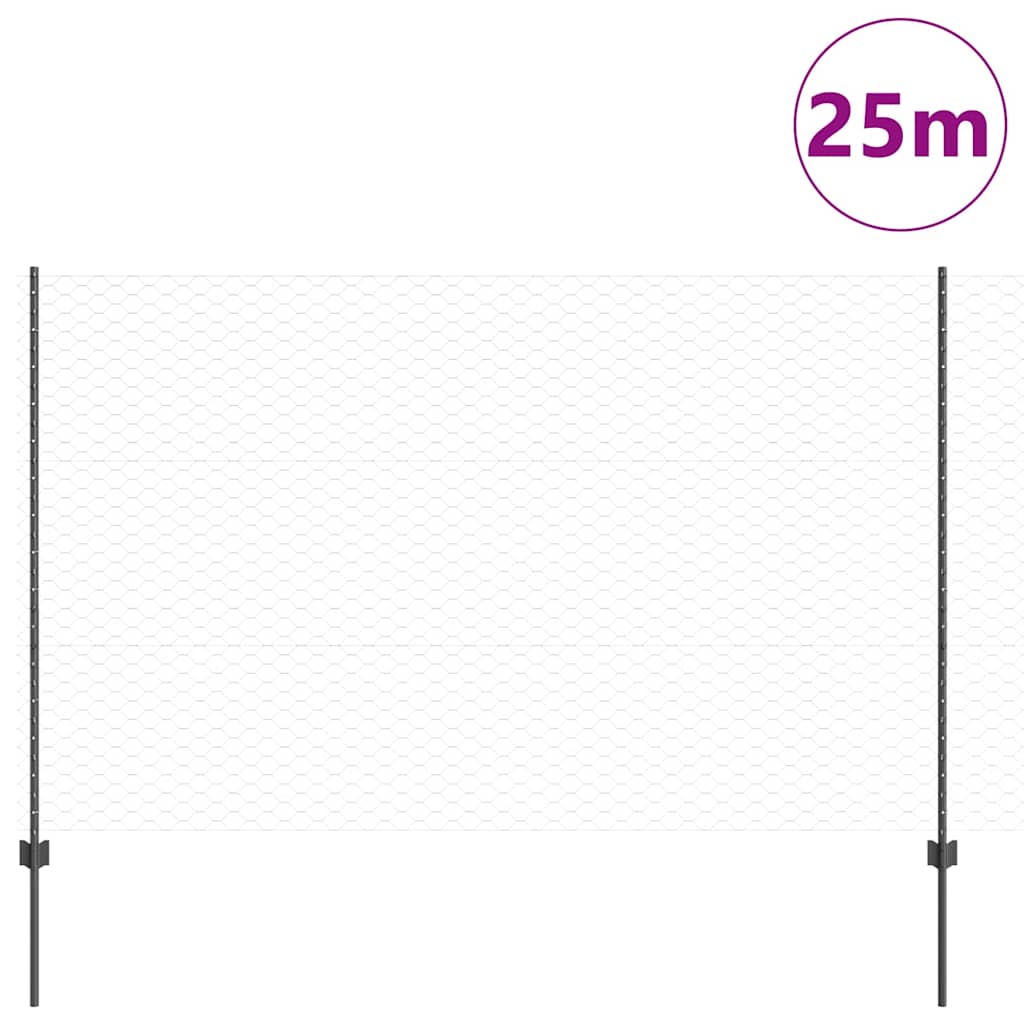 Vidaxl-Zaun mit Pfosten grau 1,5 x 25 m Stahl