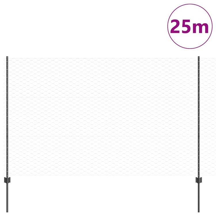 Vidaxl-Zaun mit Pfosten grau 1,5 x 25 m Stahl