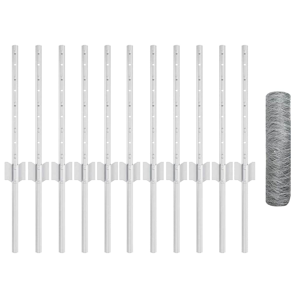 Vidaxxl Zaun mit Pfosten Silber 0,4 x 25 m Stahl