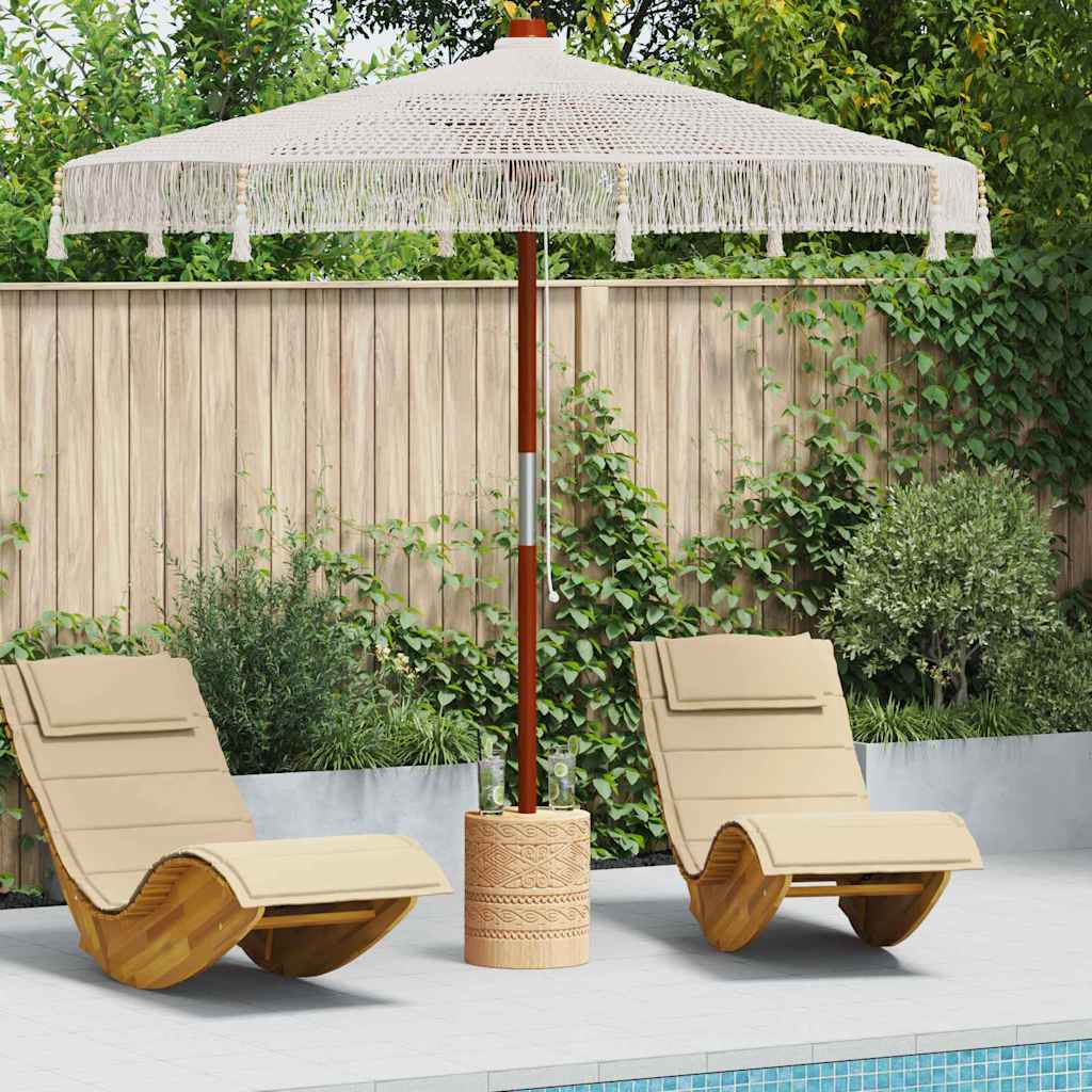 Vidaxl Makramee-Sonnenschirm, Creme, 252,5 x 252,5 x 260 cm, Baumwolle und Teakholz