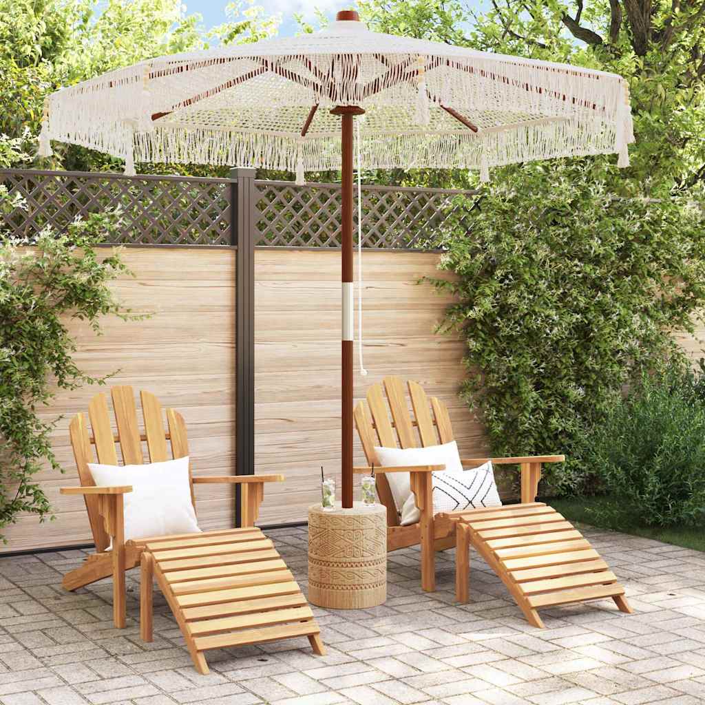 Vidaxl Makramee-Sonnenschirm, Creme, 252,5 x 252,5 x 260 cm, Baumwolle und Teakholz