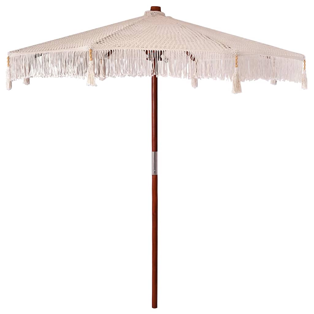 Vidaxl Makramee-Sonnenschirm, Creme, 252,5 x 252,5 x 260 cm, Baumwolle und Teakholz