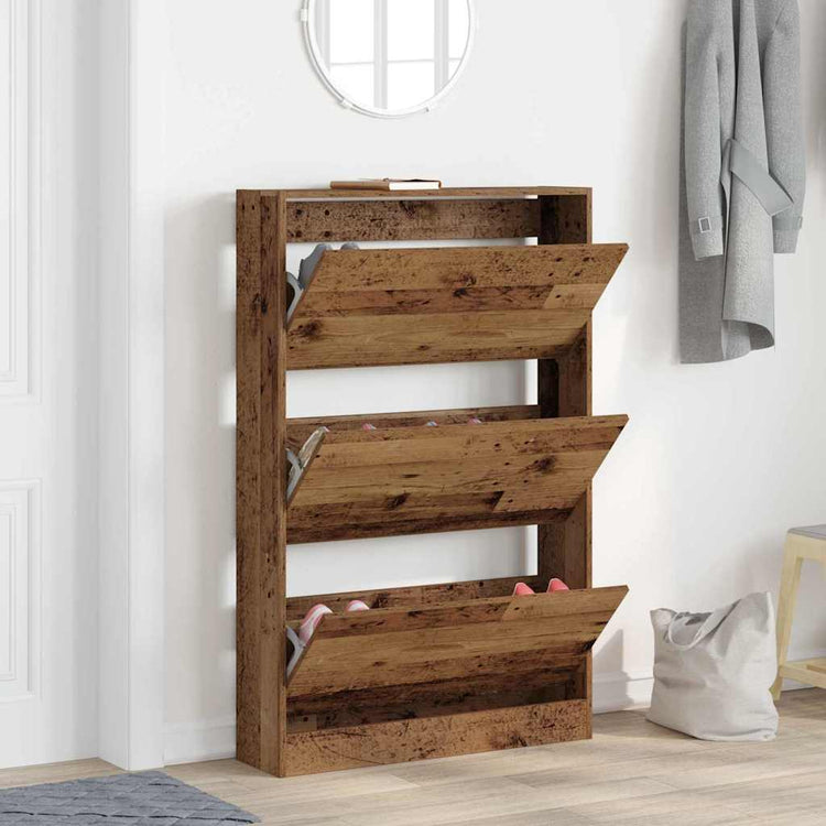 Vidaxxl Schuhschrank mit Regal Altholz 80 x 21 x 125,5 cm verarbeitetes Holz