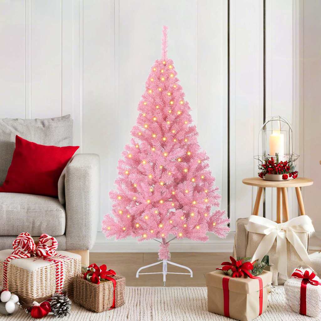 VidaXL künstlicher, beleuchteter Weihnachtsbaum mit 150 LEDs, rosa, 120 cm, PVC