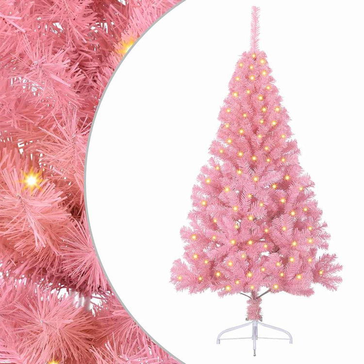 VidaXL künstlicher, beleuchteter Weihnachtsbaum mit 150 LEDs, rosa, 120 cm, PVC