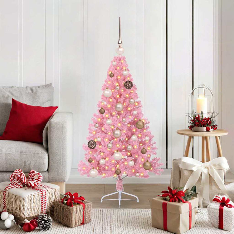 VidaXL künstlicher, beleuchteter Weihnachtsbaum mit 150 LEDs, rosa, 120 cm, PVC