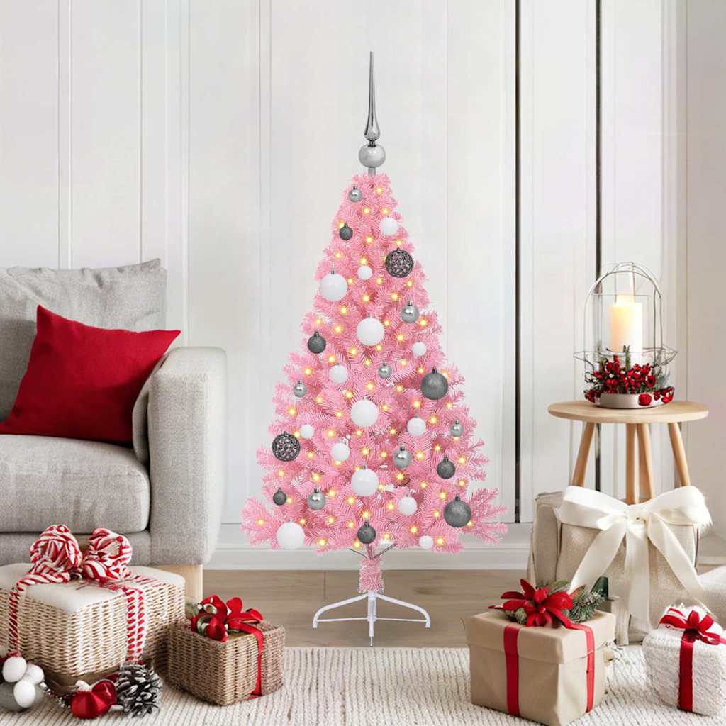 VidaXL künstlicher, beleuchteter Weihnachtsbaum mit 150 LEDs, rosa, 120 cm, PVC