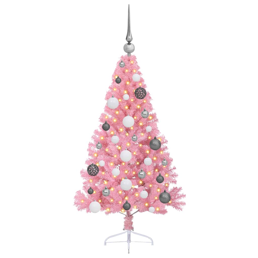 VidaXL künstlicher, beleuchteter Weihnachtsbaum mit 150 LEDs, rosa, 120 cm, PVC