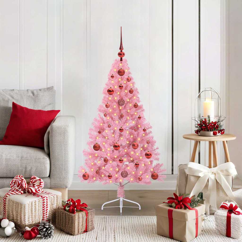 VidaXL künstlicher, beleuchteter Weihnachtsbaum mit 150 LEDs, rosa, 120 cm, PVC