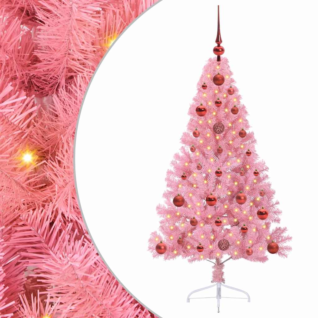 VidaXL künstlicher, beleuchteter Weihnachtsbaum mit 150 LEDs, rosa, 120 cm, PVC