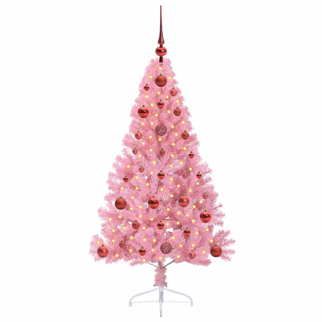VidaXL künstlicher, beleuchteter Weihnachtsbaum mit 150 LEDs, rosa, 120 cm, PVC