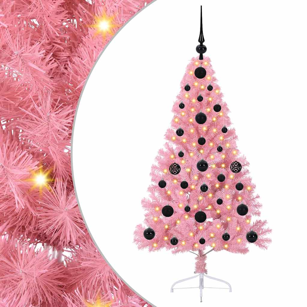 VidaXL künstlicher, beleuchteter Weihnachtsbaum mit 150 LEDs, rosa, 120 cm, PVC