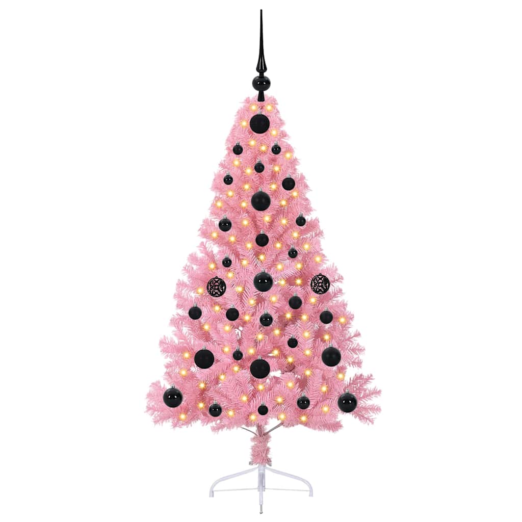 VidaXL künstlicher, beleuchteter Weihnachtsbaum mit 150 LEDs, rosa, 120 cm, PVC