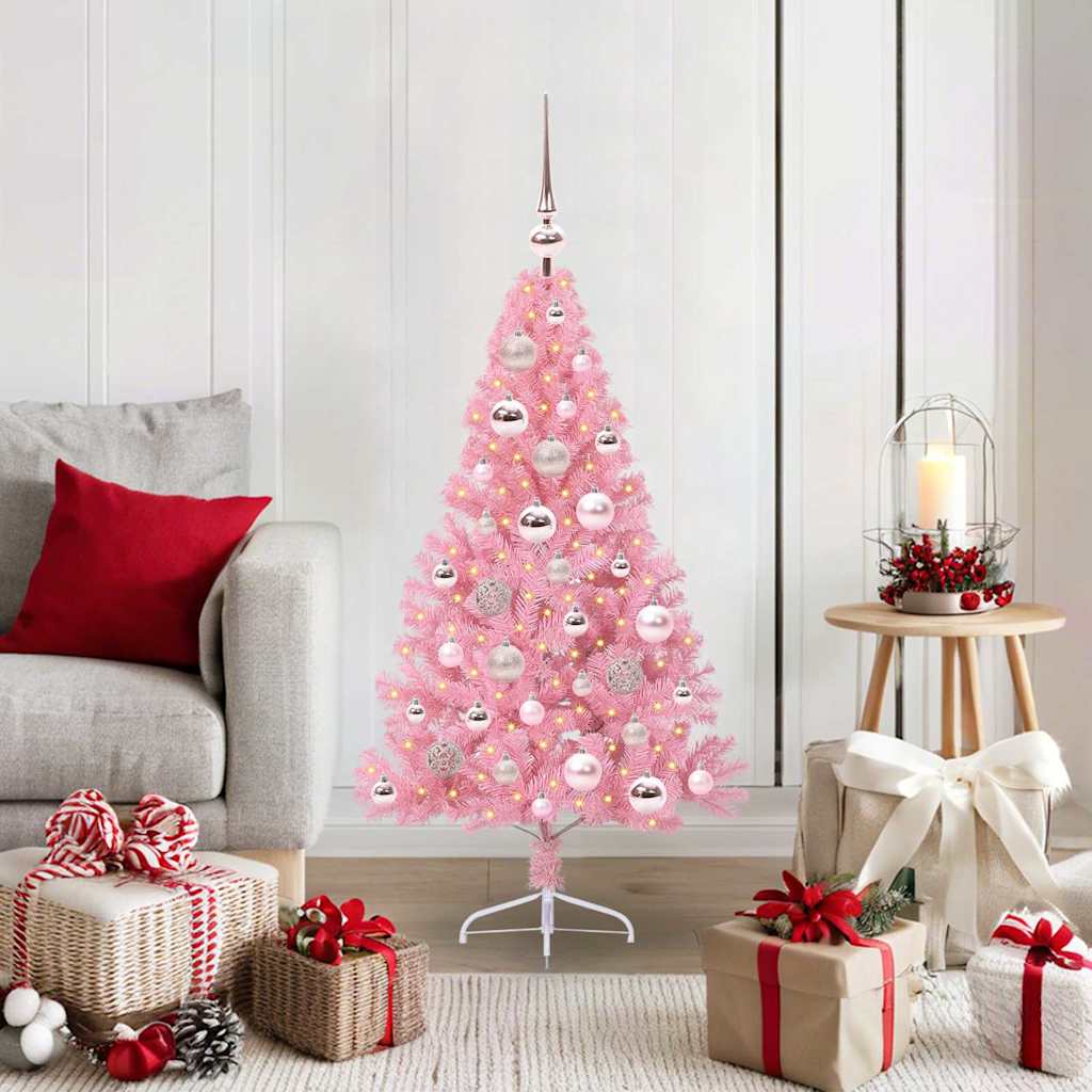 VidaXL künstlicher, beleuchteter Weihnachtsbaum mit 150 LEDs, rosa, 120 cm, PVC