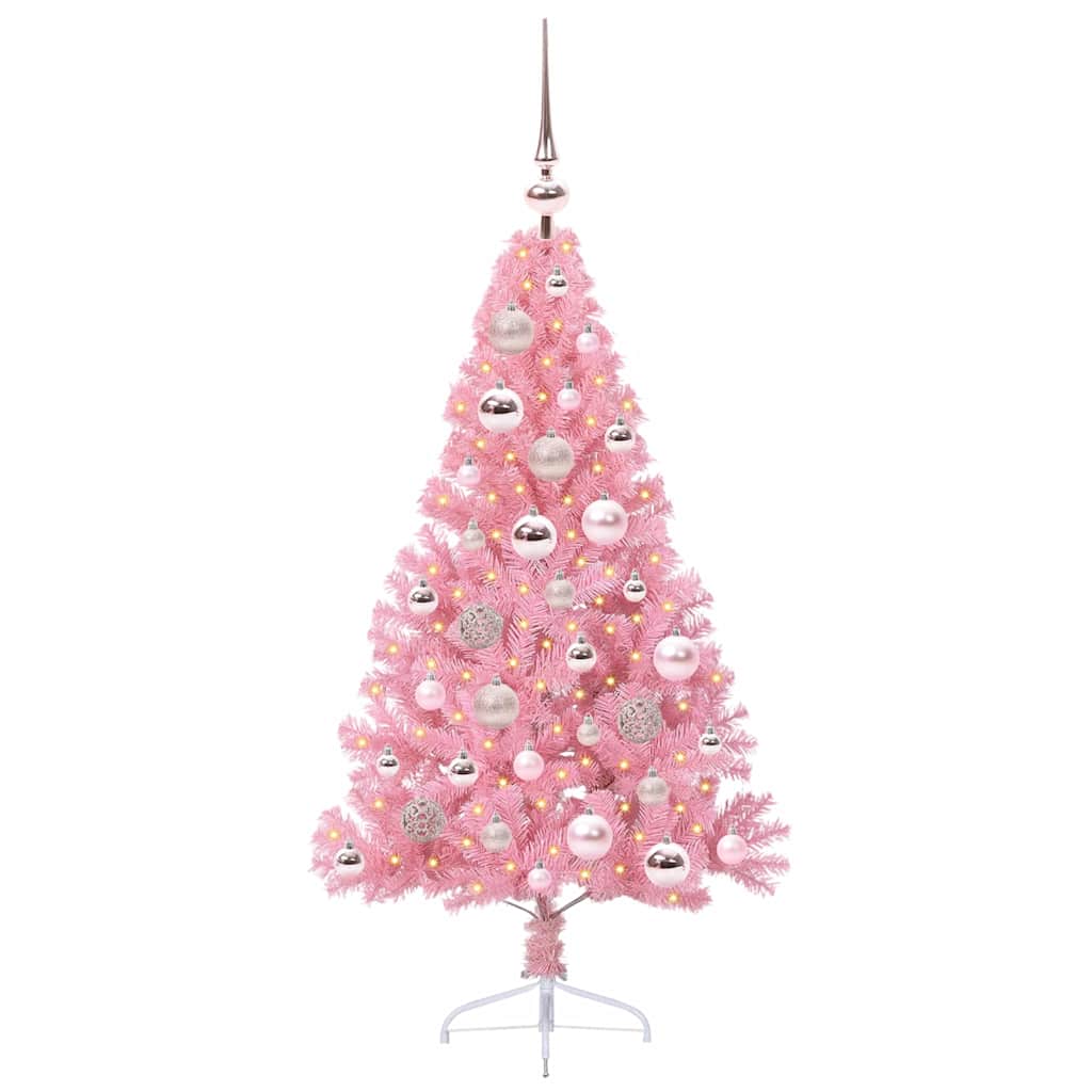 VidaXL künstlicher, beleuchteter Weihnachtsbaum mit 150 LEDs, rosa, 120 cm, PVC