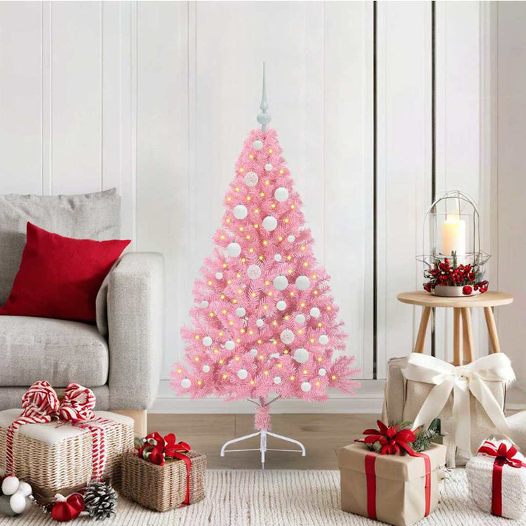 VidaXL künstlicher, beleuchteter Weihnachtsbaum mit 150 LEDs, rosa, 120 cm, PVC