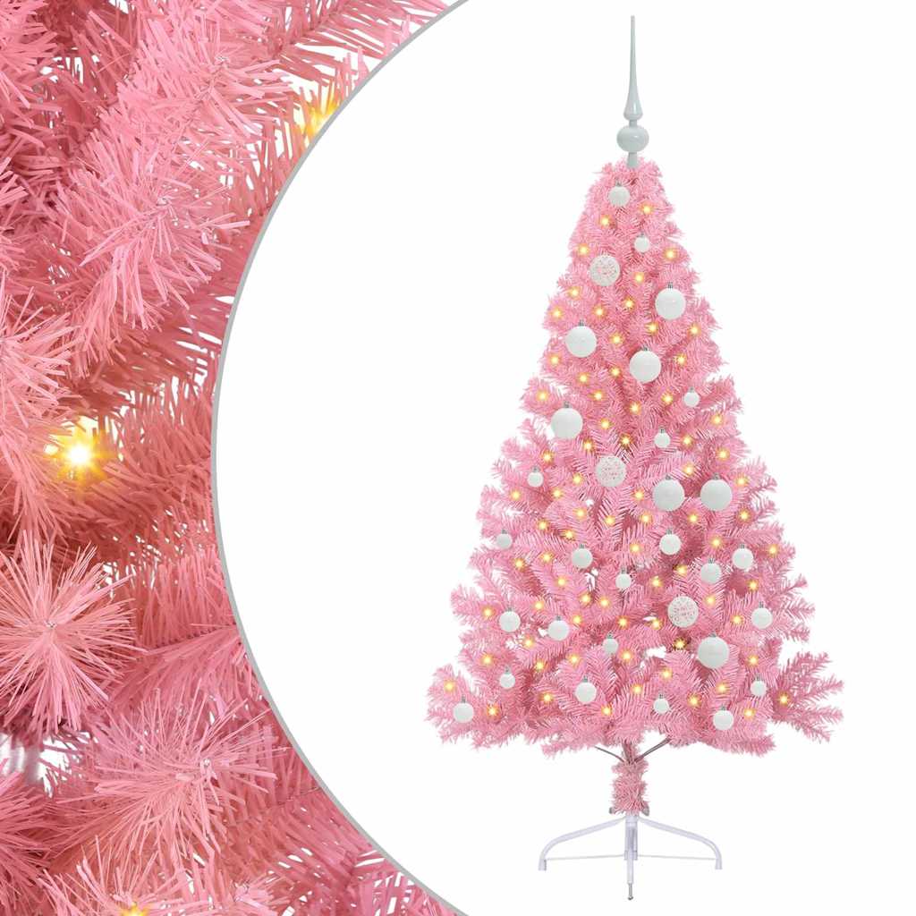 VidaXL künstlicher, beleuchteter Weihnachtsbaum mit 150 LEDs, rosa, 120 cm, PVC