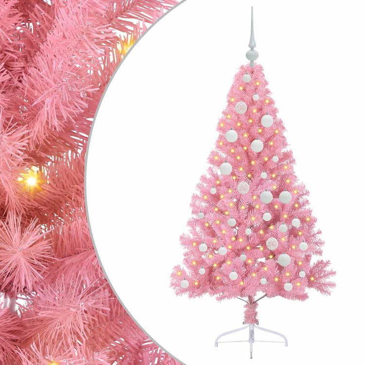 VidaXL künstlicher, beleuchteter Weihnachtsbaum mit 150 LEDs, rosa, 120 cm, PVC