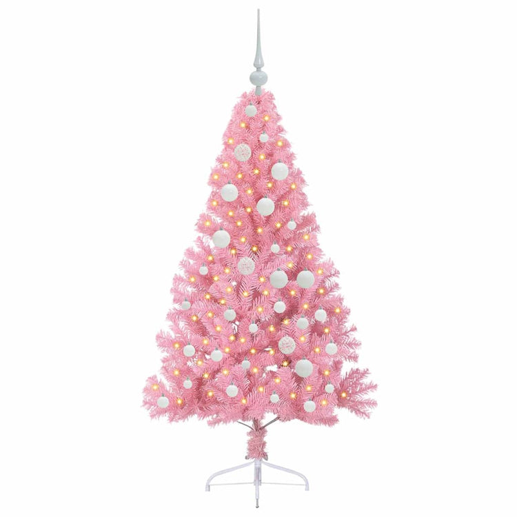 VidaXL künstlicher, beleuchteter Weihnachtsbaum mit 150 LEDs, rosa, 120 cm, PVC