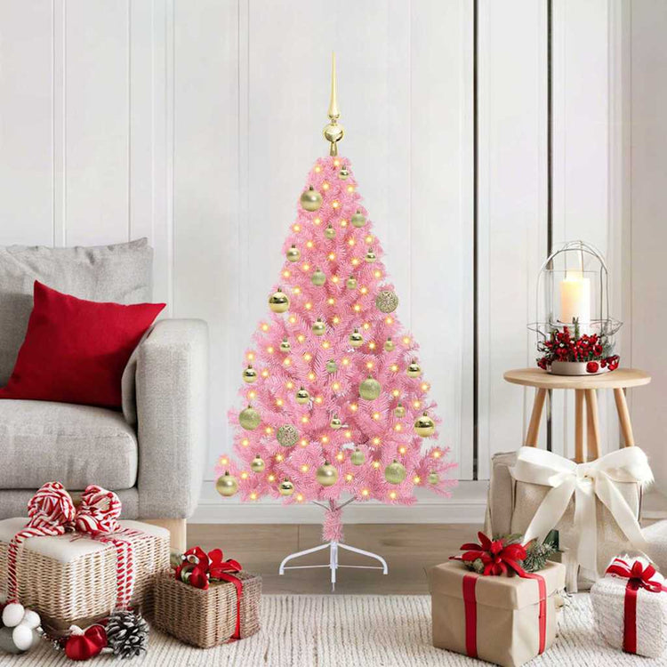 VidaXL künstlicher, beleuchteter Weihnachtsbaum mit 150 LEDs, rosa, 120 cm, PVC