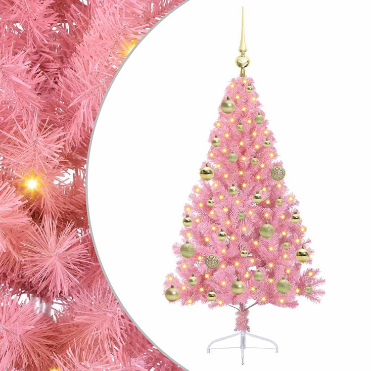 VidaXL künstlicher, beleuchteter Weihnachtsbaum mit 150 LEDs, rosa, 120 cm, PVC